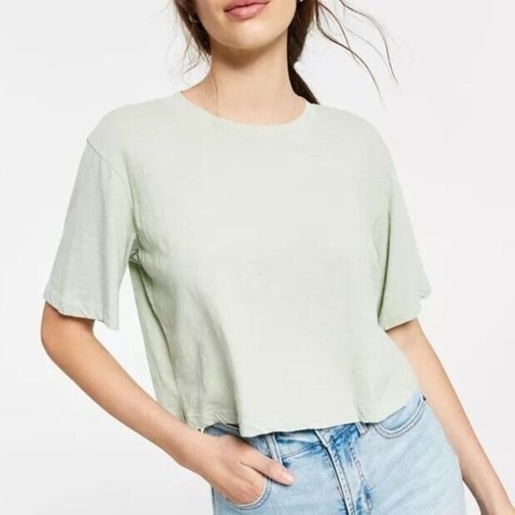 LNA Clothing Yara Crop T Shirt Size Medium Smoke Green Slub Cotton Boxy CW2215 - Picture 1 of 8